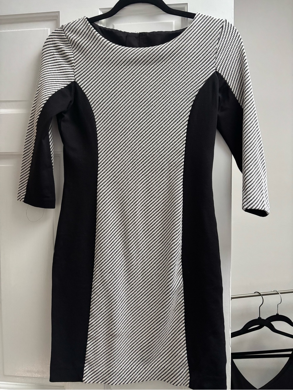 Banana Republic Black and White Diagonal Textured Panel Midi Dress